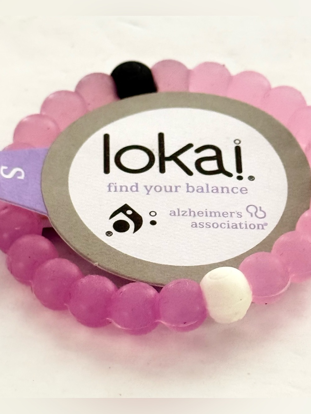 Lokai Find Your Balance Pink Beads Stretch Bracelet Alzheimer Assoc. NWT